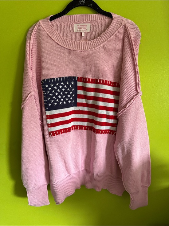 Simply Southern Sweaters - Simply Southern Pink Crewneck Sweater with Flag Patch